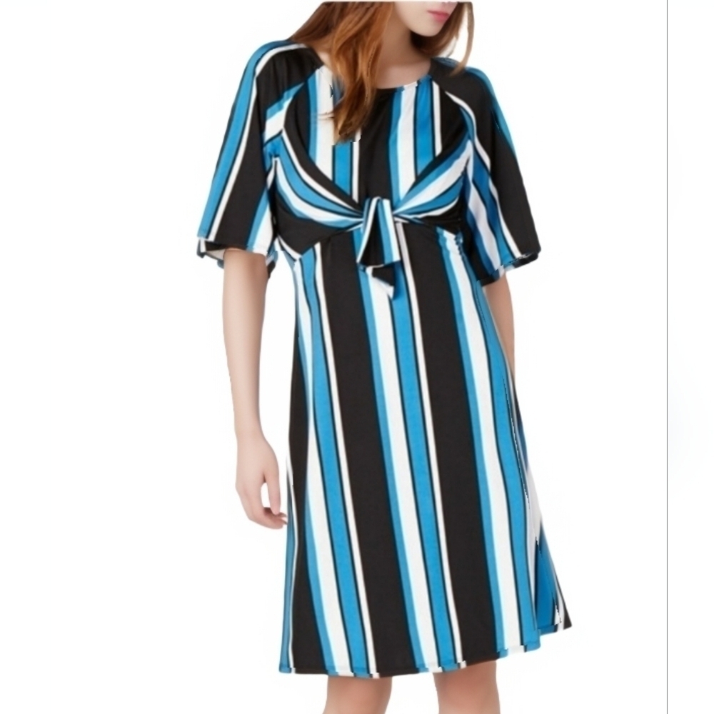 NY COLLECTION SIZE L LARGE PETITE STRIPES DRESS SPRING SUMMER‎ MIDI